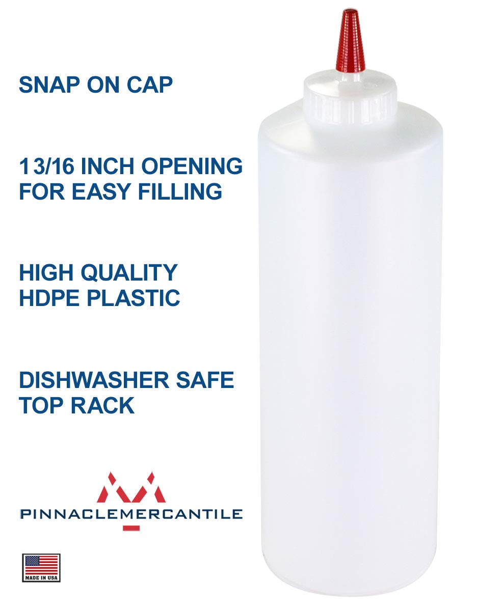 Pinnacle Mercantile 32oz squeeze bottle with leakproof cap prevents drips during service.