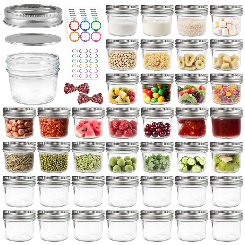 PINIWON 4oz mason jar with lids for pantry storage and gifting.