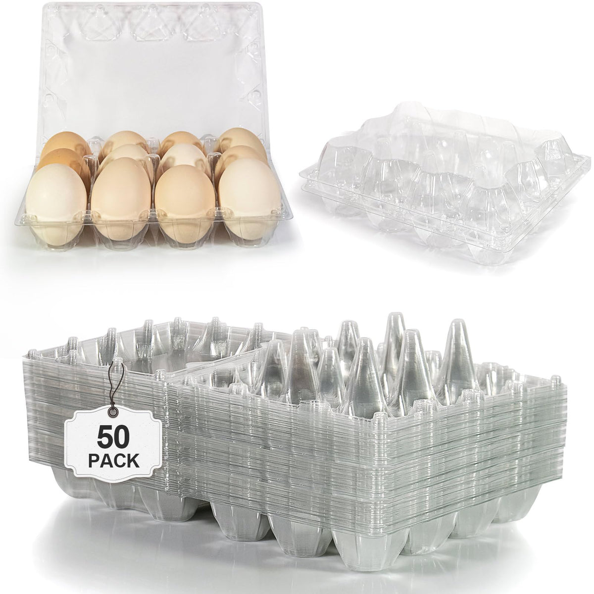 Pintuson clear 12-count egg carton for easy retail display.