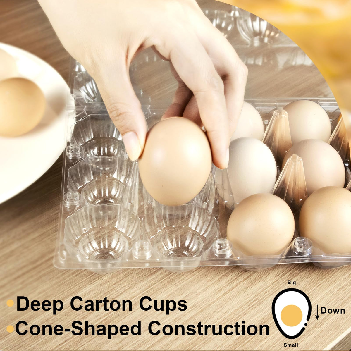 Pintuson universal-fit egg cartons hold small to large eggs securely.