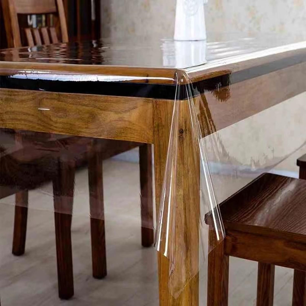 Pioggia clear tablecloth protector rectangle top view for elegant indoor dining.