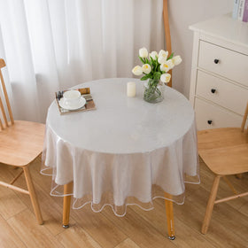 Pioggia clear vinyl tablecloth surface is waterproof for indoor or outdoor meals