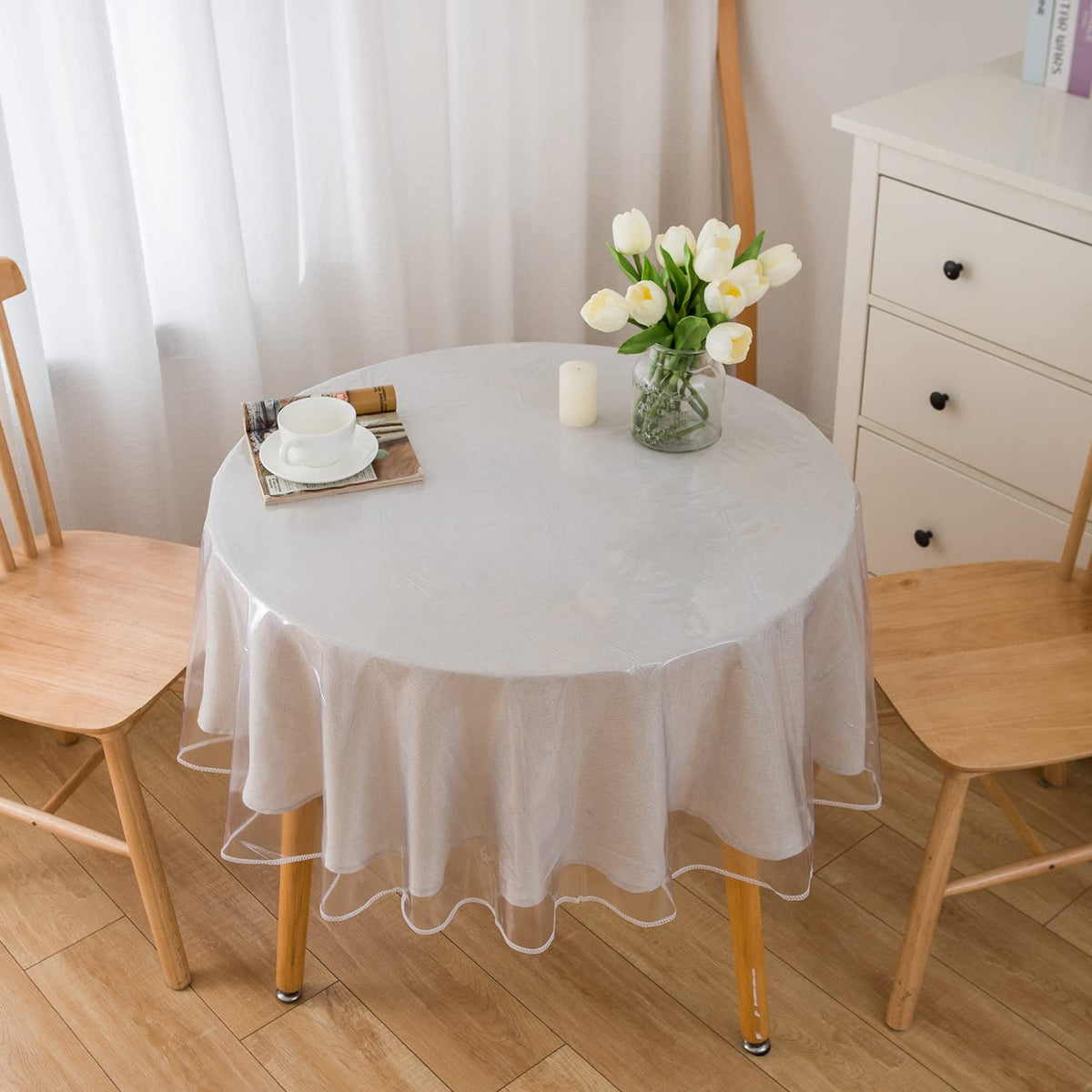 Pioggia waterproof vinyl tablecloth closeup highlighting surface protection
