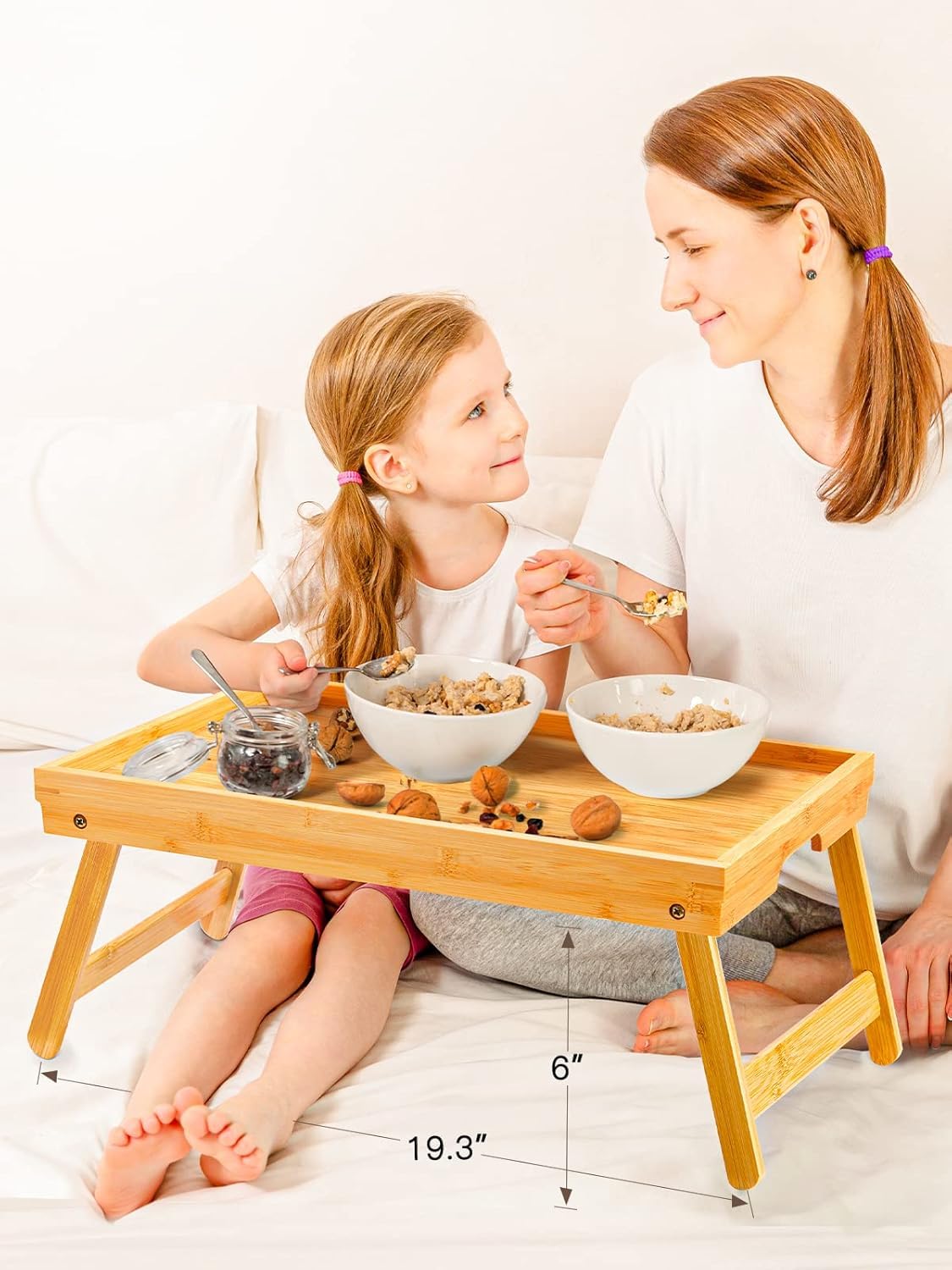 Pipishell bamboo tray enhances breakfast in bed experience.