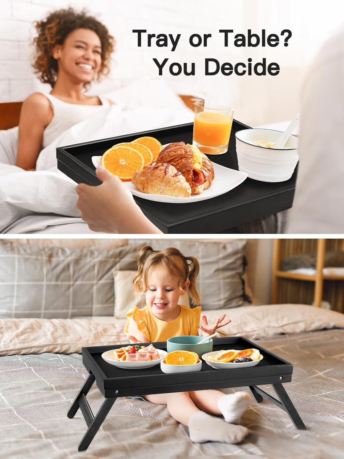 Pipishell bed tray with built-in carry handles for easy transport.