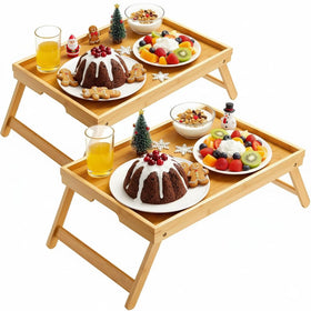 Pipishell bamboo bed tray with foldable legs for stable in-bed meals.