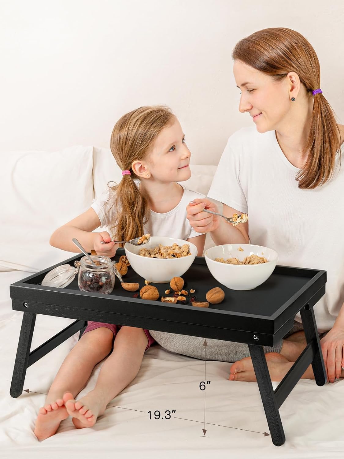 Pipishell bamboo bed tray folded compact for storage.