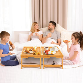 Pipishell bamboo bed tray handles for easy carrying and serving.