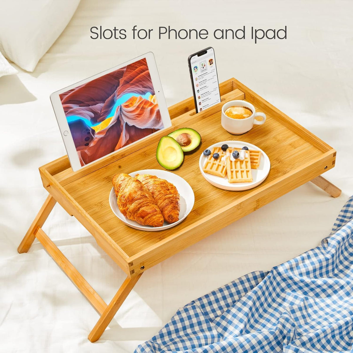Pipishell bamboo tray used as a compact laptop desk