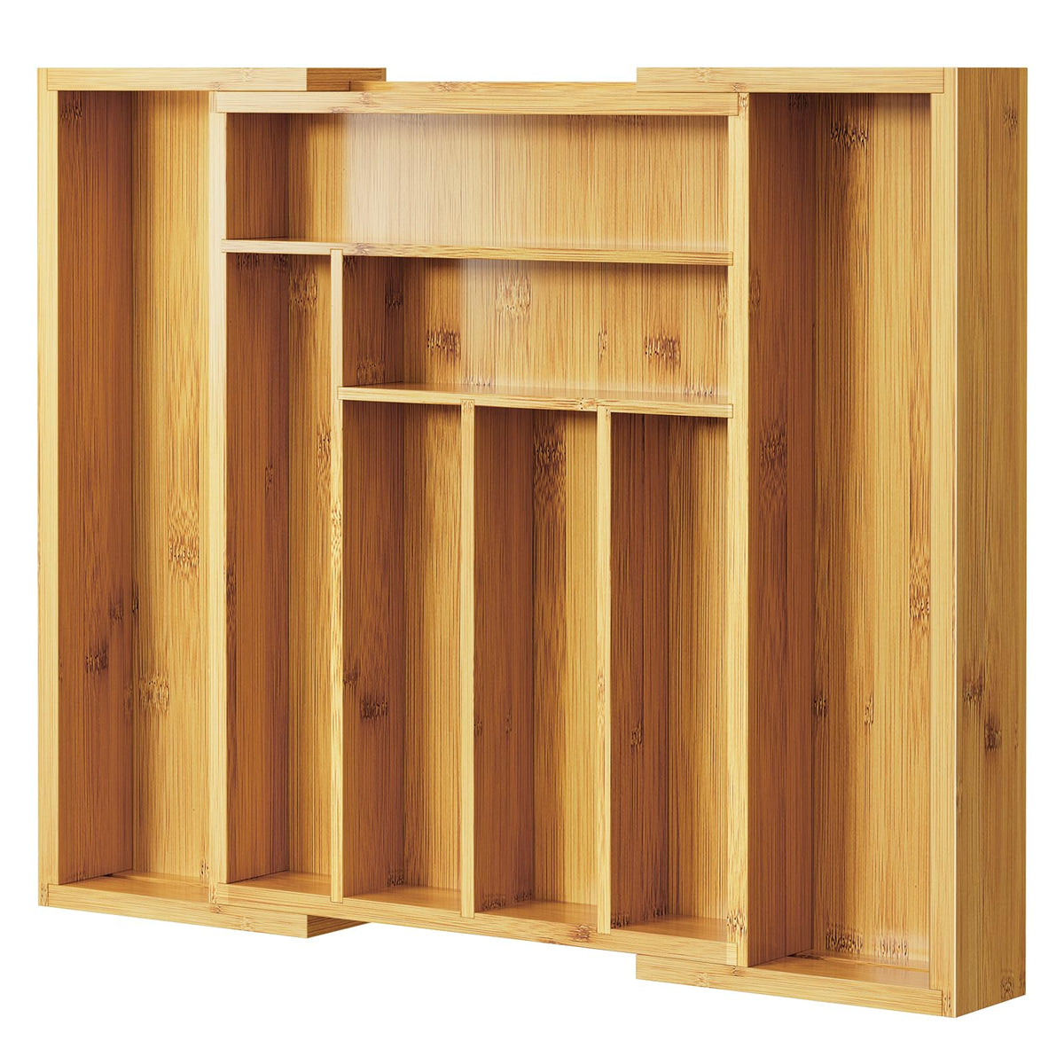 Pipishell bamboo expandable silverware drawer organizer in-drawer view keeps utensils neatly separated and accessible