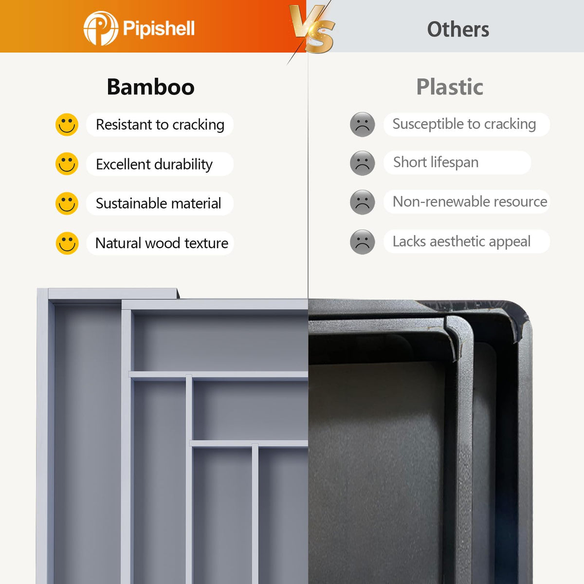 Pipishell expandable design frees up counter and cabinet space.