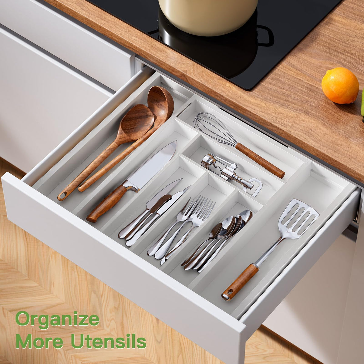 Pipishell bamboo utensil tray pairs durability with a natural, clean aesthetic.