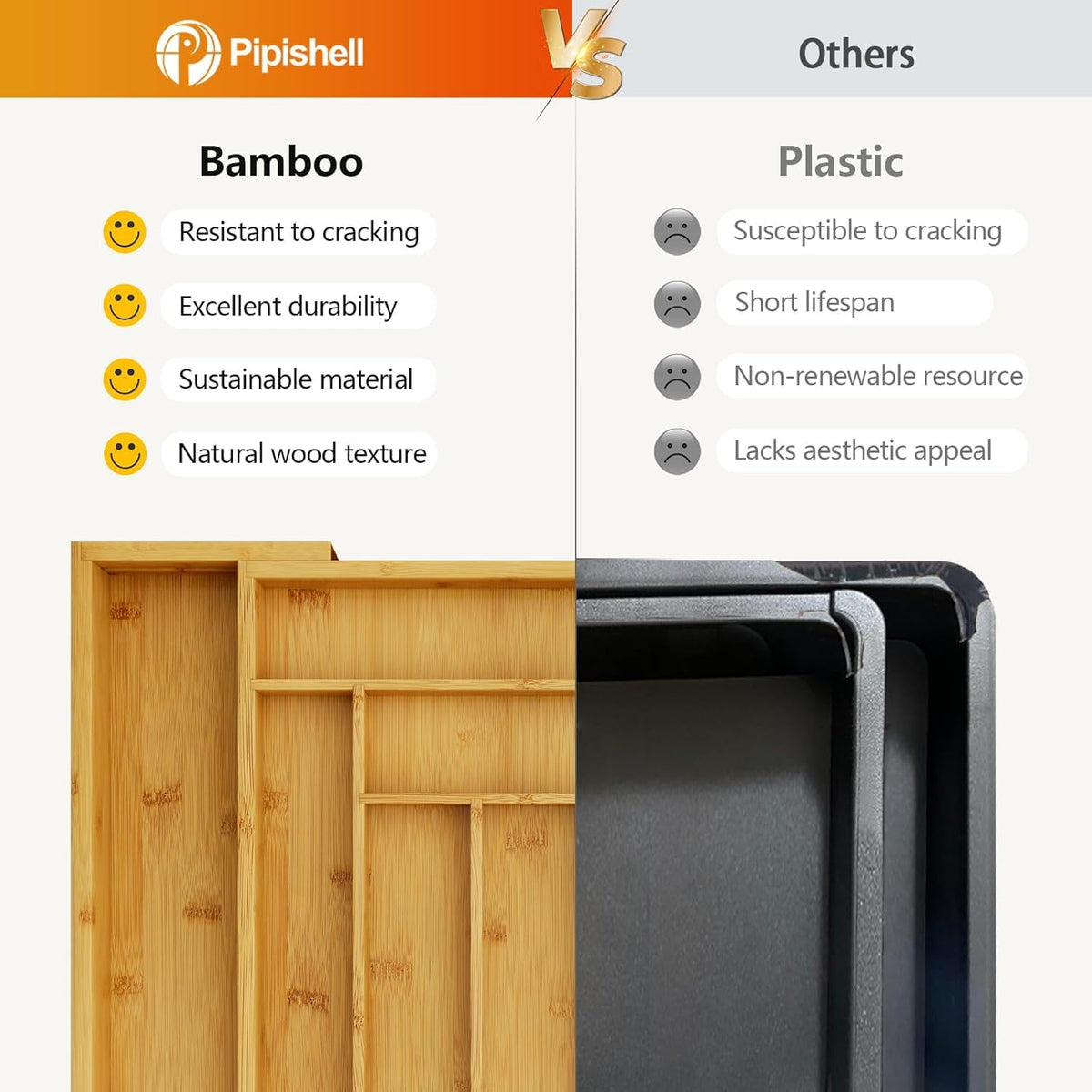 Pipishell easy-clean bamboo surface allows quick wipe-down after use