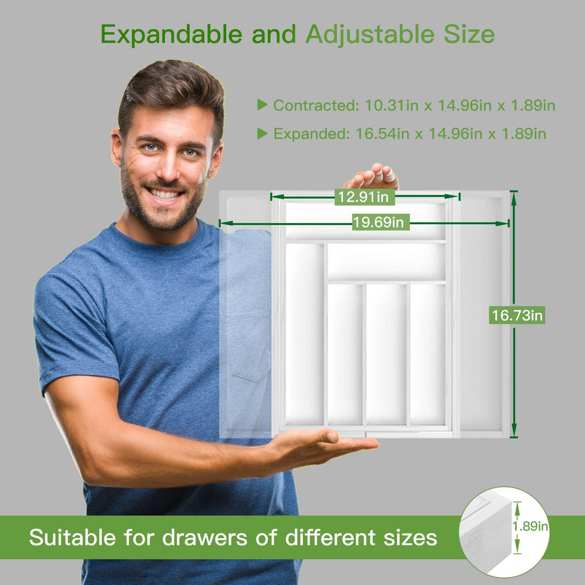 Pipishell expandable drawer extends from 12.91 to 19.69 inches for flexible storage.