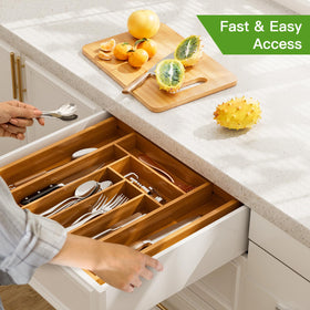 Pipishell bamboo kitchen organizer fits drawers neatly, saving space