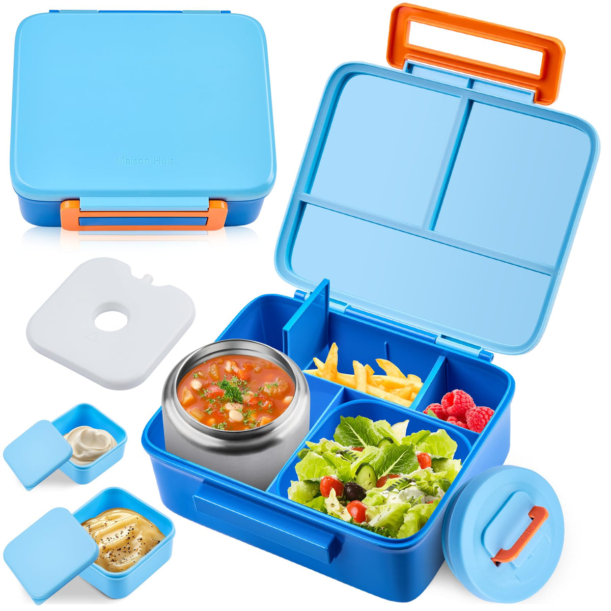 PIQUEBAR bento lunch box blue with kid-friendly design for mess-free school lunches.
