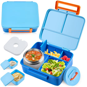 PIQUEBAR bento lunch box blue with kid-friendly design for mess-free school lunches.