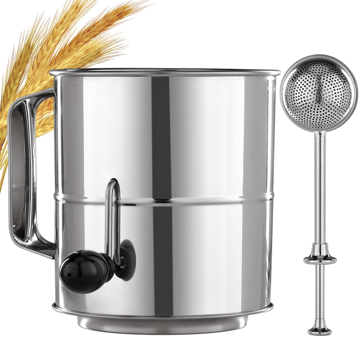 PIQUEBAR flour sifter with five-cup capacity for rapid, even flour sifting