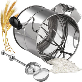PIQUEBAR flour sifter front view showing 8-cup capacity for bulk baking
