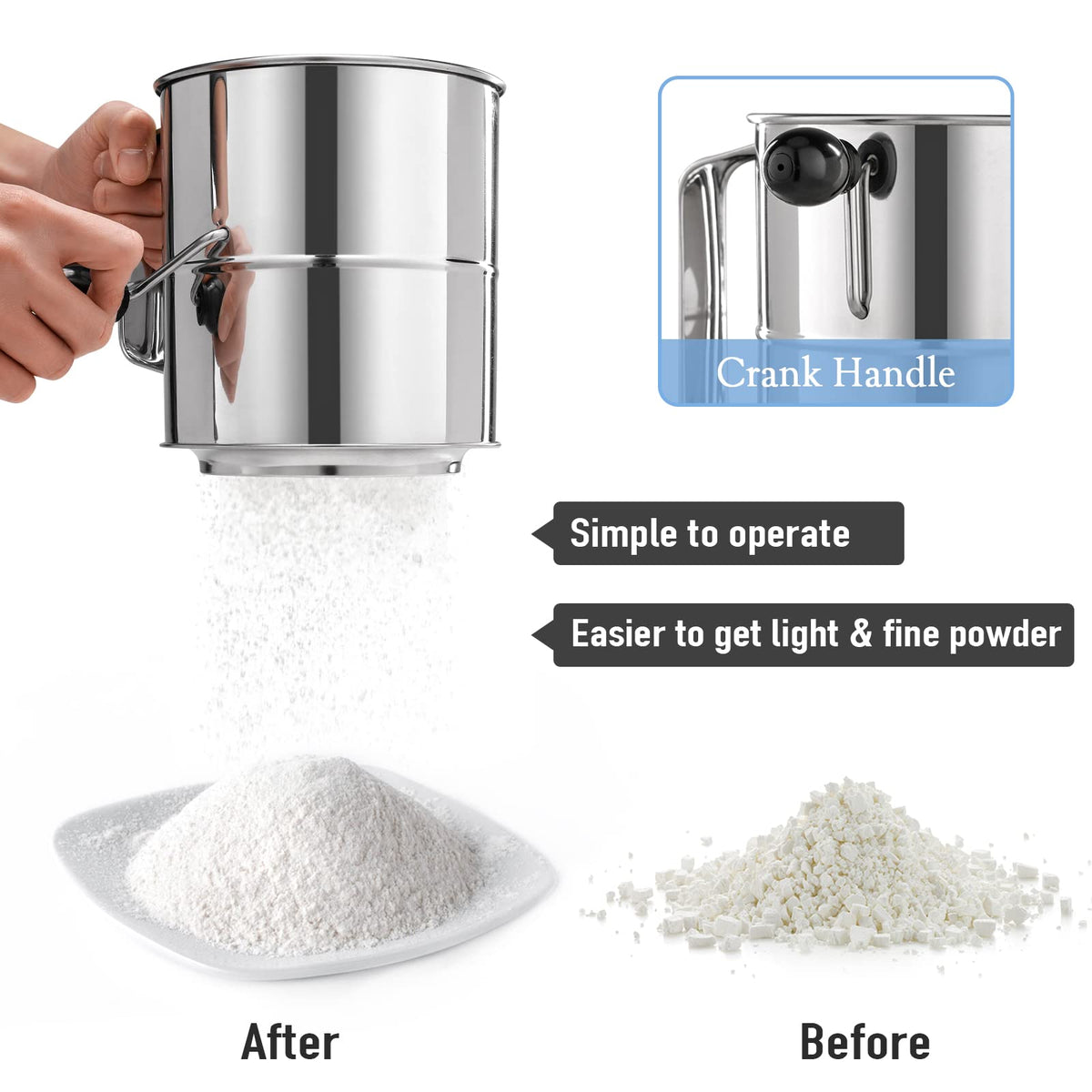 PIQUEBAR flour sifter close up of fine mesh for delicate sifting