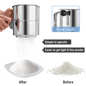 PIQUEBAR flour sifter close up of fine mesh for delicate sifting