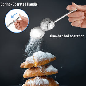 PIQUEBAR flour sifter dusting powdered sugar on desserts with precision
