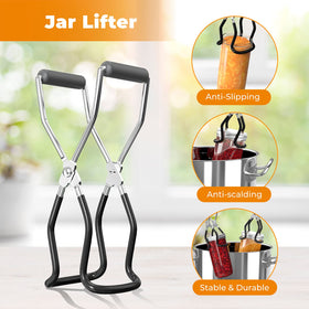 Pisol jar lifter keeps jars upright when lifting from boiling water.