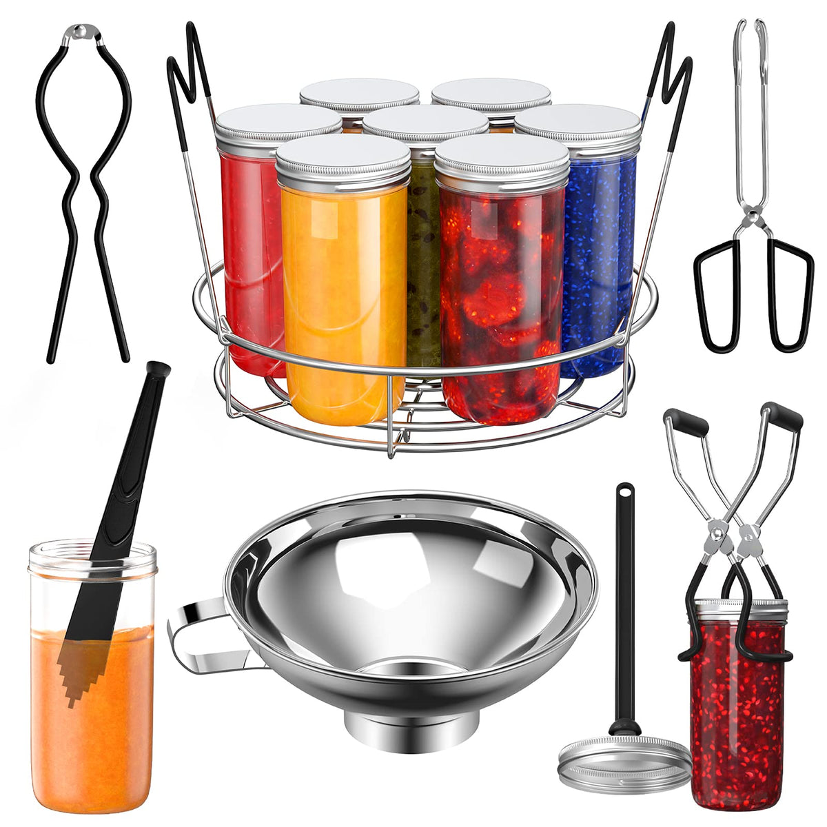 Pisol canning starter kit with stainless steel rack for safe jar processing.