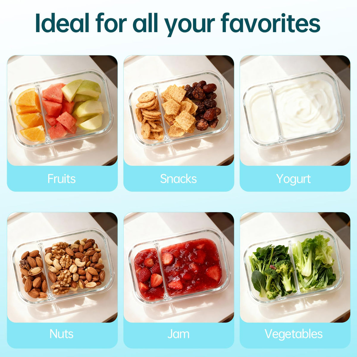 Piszvbej stackable glass containers save fridge space and simplify organization.