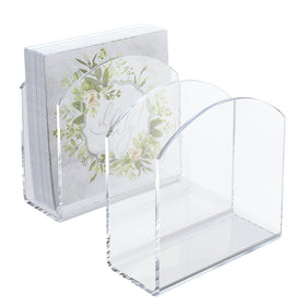 PITBVO clear acrylic napkin holder 2-pack on table, showcasing crystal-clear finish and space saving.