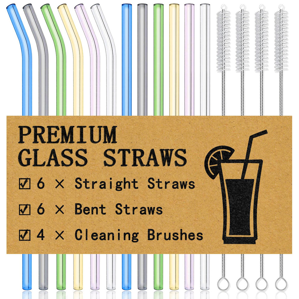 Piteno rainbow glass straw straight 8.5 inches for smoothies and cold drinks