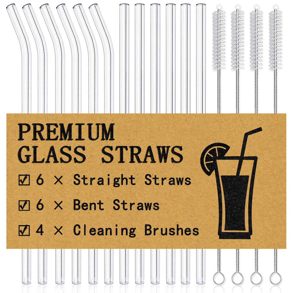 Piteno straight glass straw 10in for smoothies and juices, reusable and BPA-free.