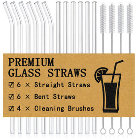 Piteno straight glass straw 10in for smoothies and juices, reusable and BPA-free.