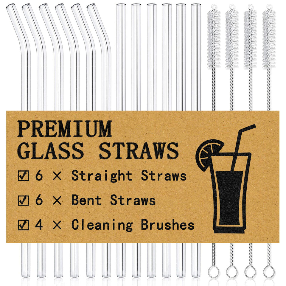 Piteno straight glass straw 10in for smoothies and juices, reusable and BPA-free.