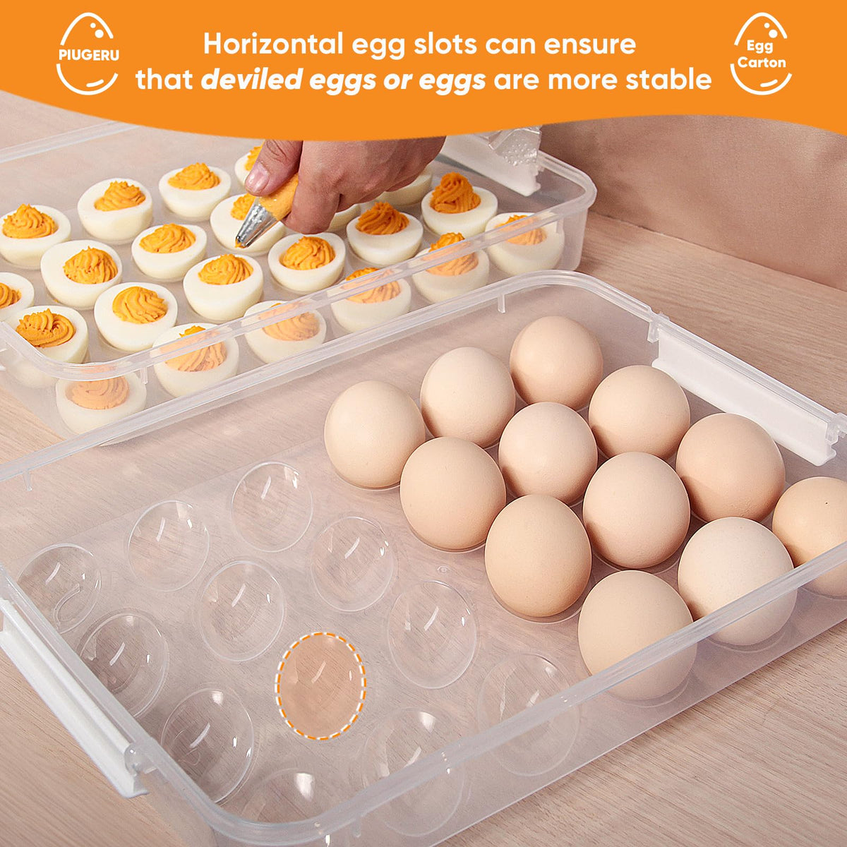 PIUGERU egg tray with handle and extended buckle for stability during transport