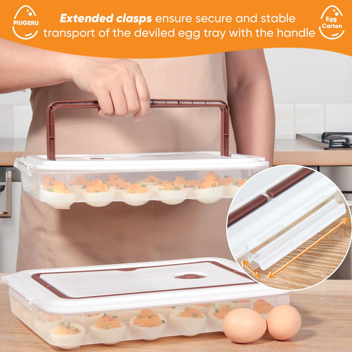 PIUGERU stackable egg platter with transparent lids saves fridge space