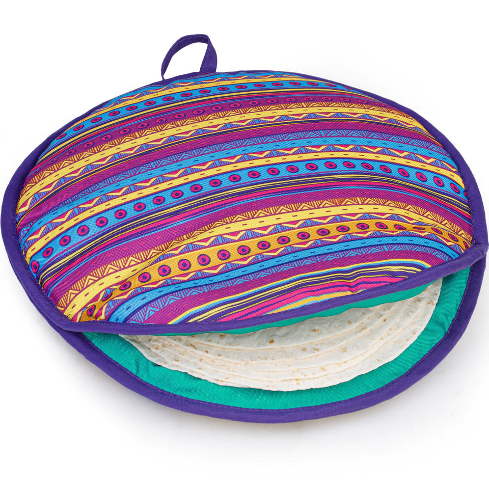 PixiPy tortilla warmer pouch in multicolor 12in keeps tortillas warm and soft.