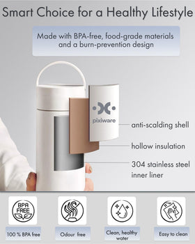 Pixiware fast heat 450ml in 5–7 minutes with 300W power.