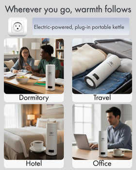 Pixiware portable kettle compact size fits in any bag for travel.
