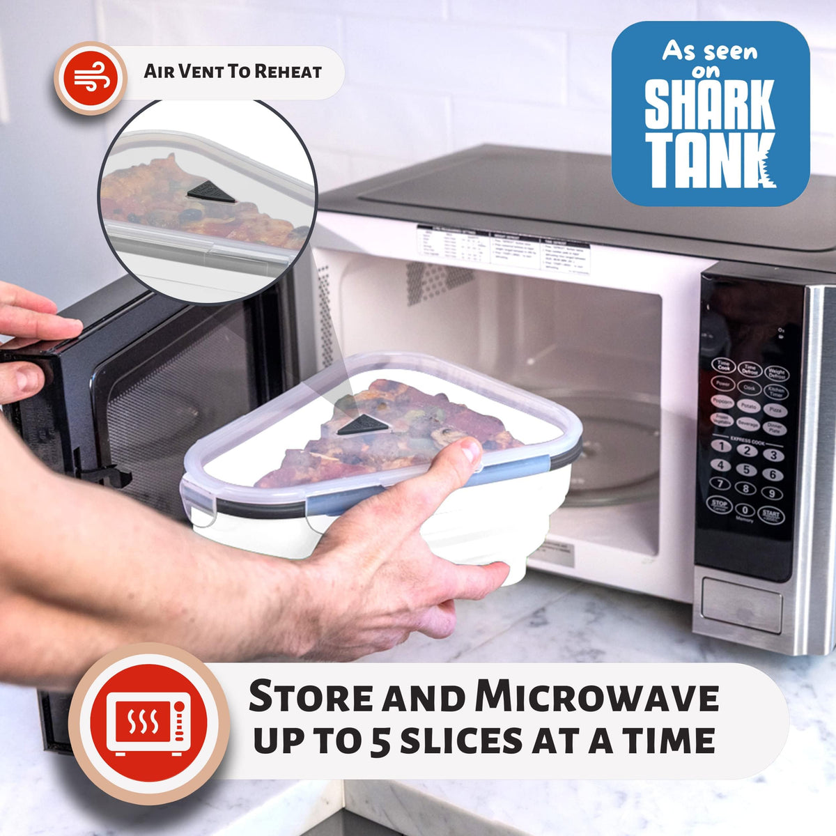 Pizza Pack microwaveable divider trays keep slices separate during heating.