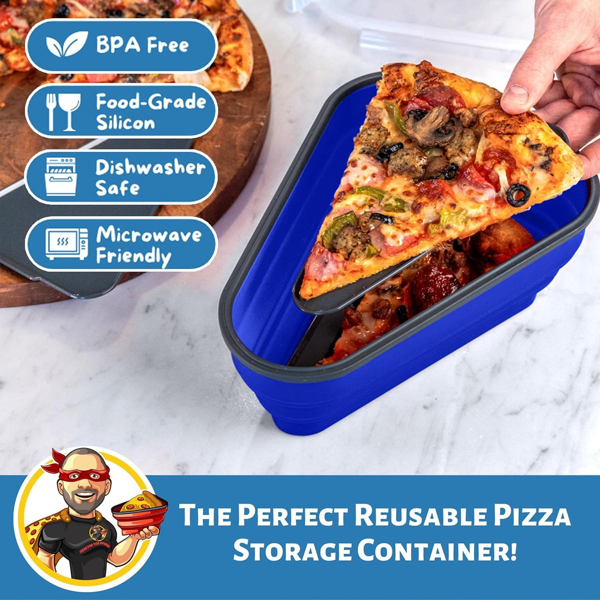 PIZZA PACK snap-on lids preserve freshness and prevent soggy slices.