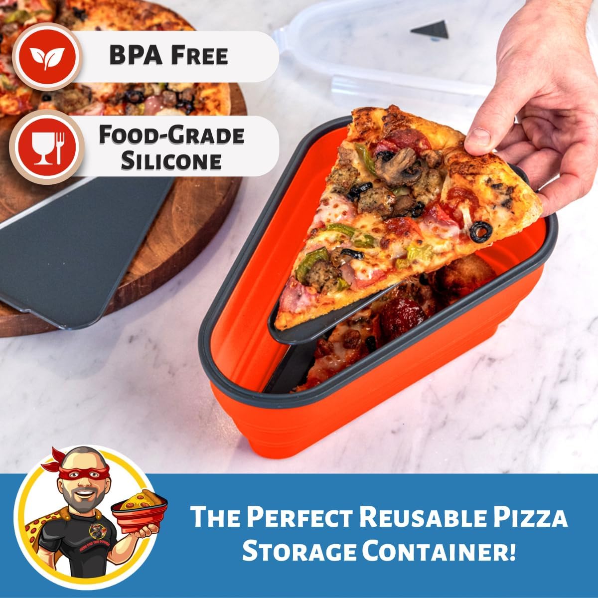 PIZZA PACK vacuum-seal lid keeps pizza slices fresher after storage.