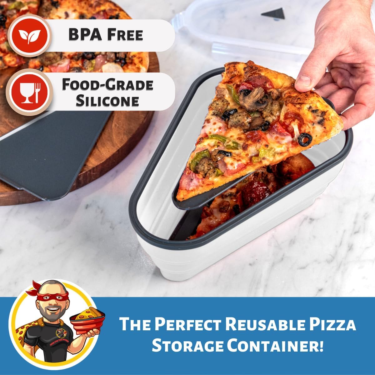 Pizza Pack vacuum-seal lids help maintain freshness and reduce odors.