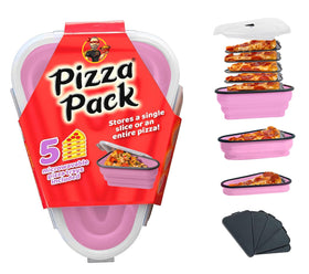 PIZZA PACK collapsible storage container for leftovers, saving shelf space.
