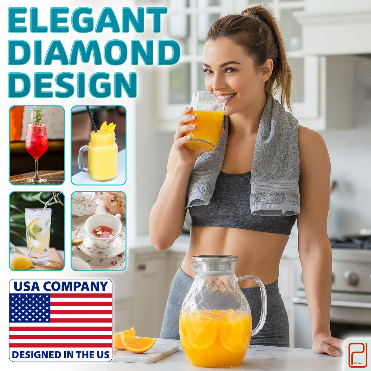 PJCKitchen pitcher showing lid open to reveal fruit and ice for infused drinks