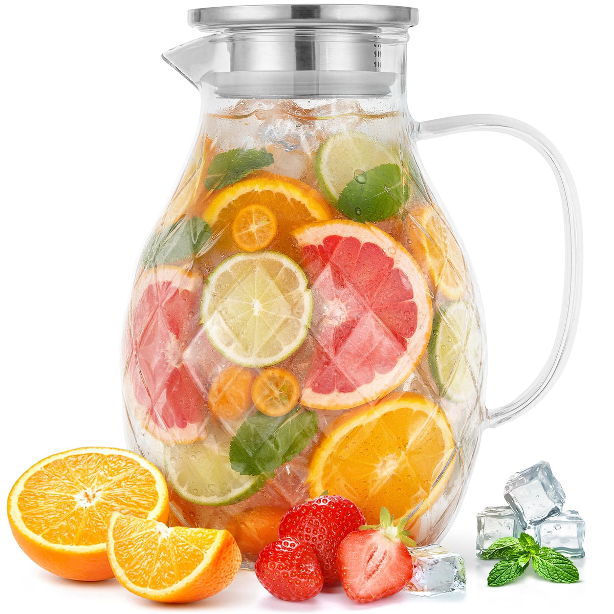 PJCKitchen premium borosilicate glass pitcher with diamond-pattern for elegant entertaining
