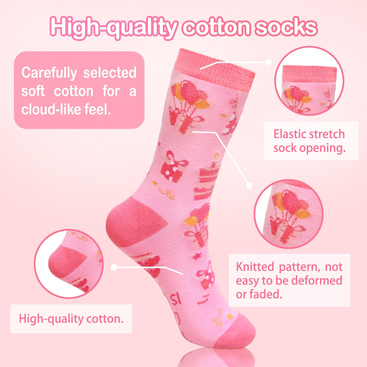 PKHGD birthday socks with bold print, playful outfit accent.