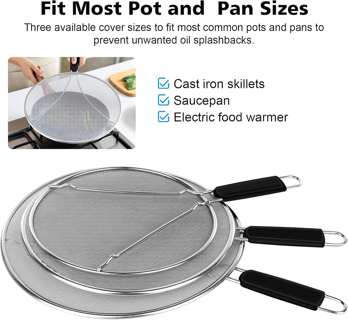 PLACHIDAY splatter screen 13-inch on pan blocks grease while cooking