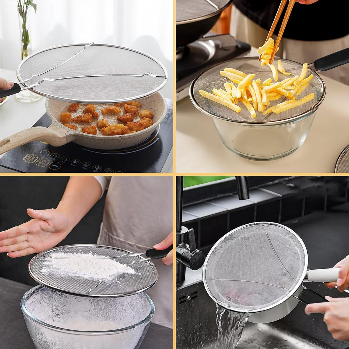 PLACHIDAY splatter screen includes hanging hole for space-saving storage