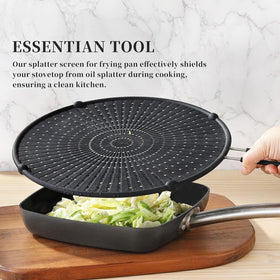 PLACHIDAY universal-fit splatter-screen works on many pan sizes